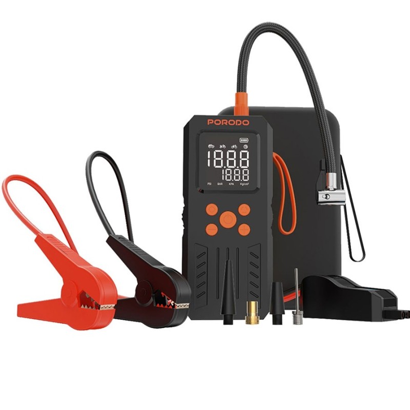 جامپ استارتر،پمپ باد و پاوربانک پرودو مدل Porodo 4 In 1 Multi-Tool Inflator & Jump Starter PD15KJSP